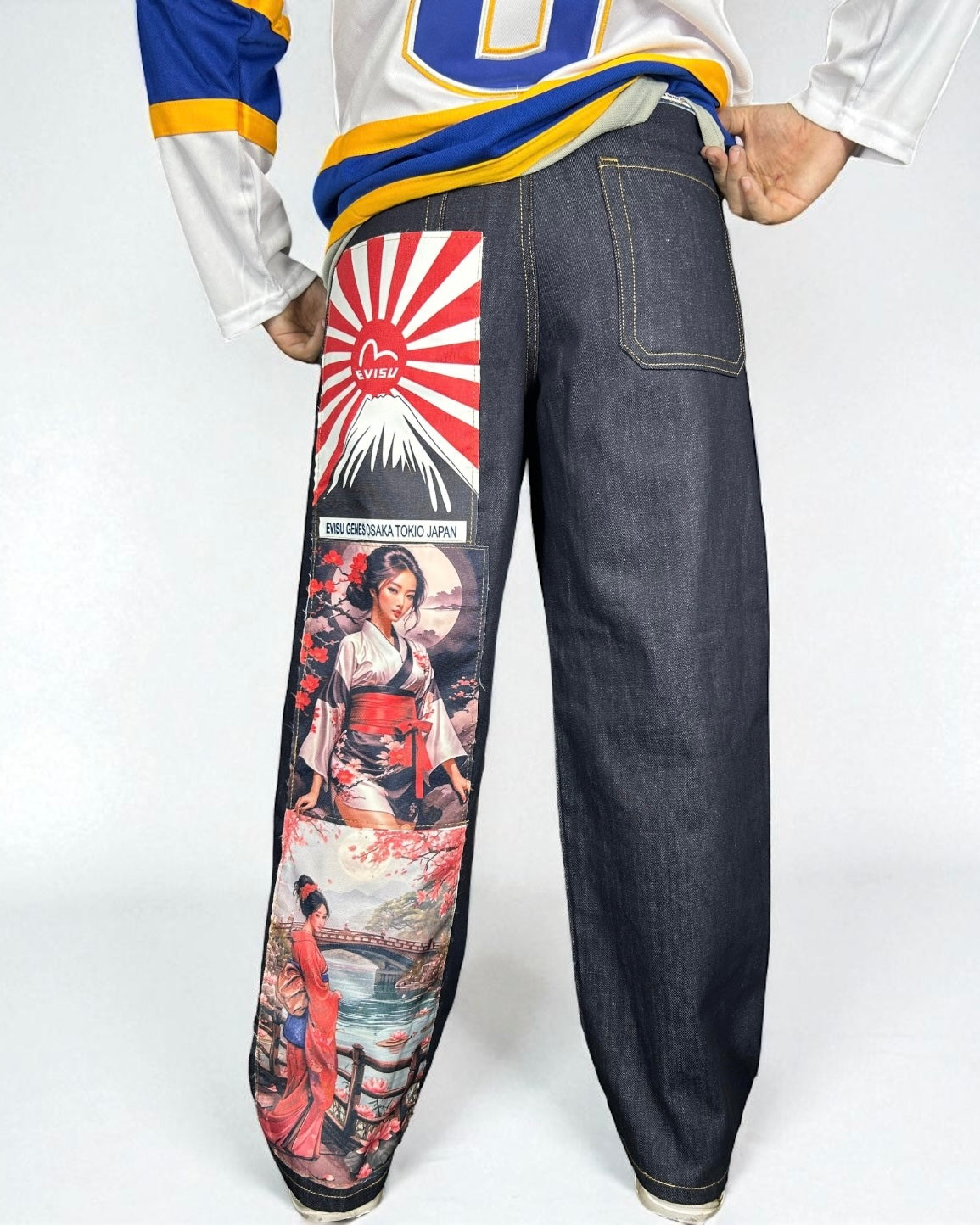 Jeans Reworked con Patch Japan Art