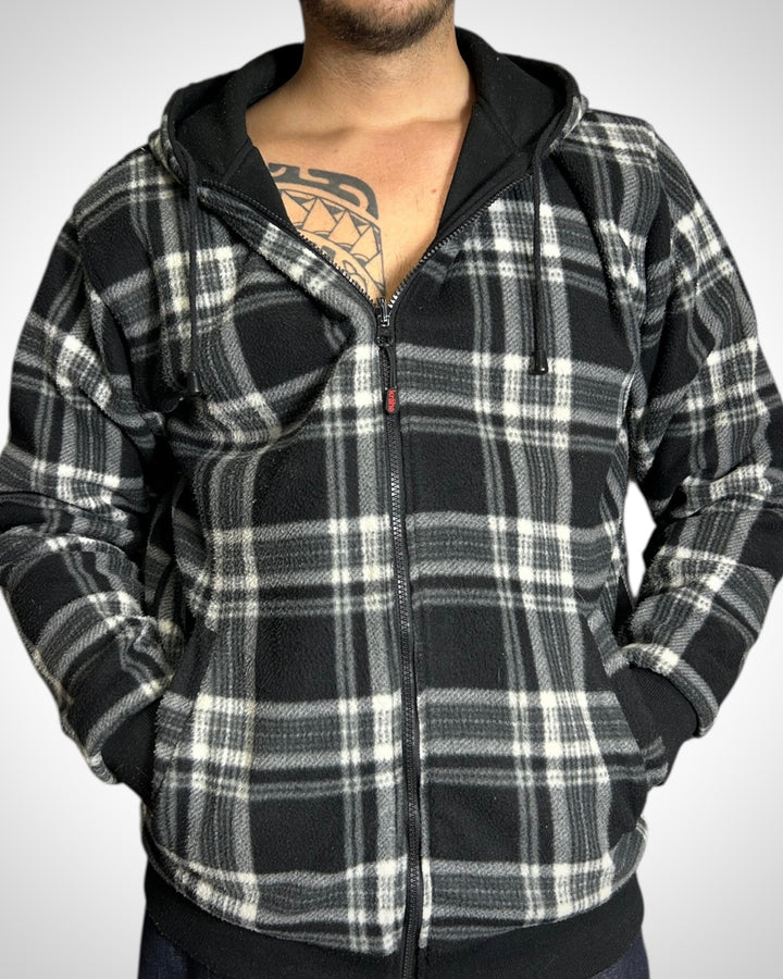 Vintage Check Hoodie Pile Jacket