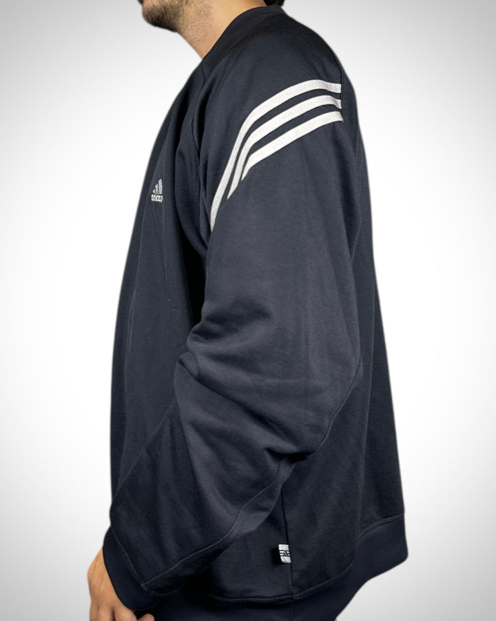 Felpa Vintage Adidas Navy con 3 Strisce Argento