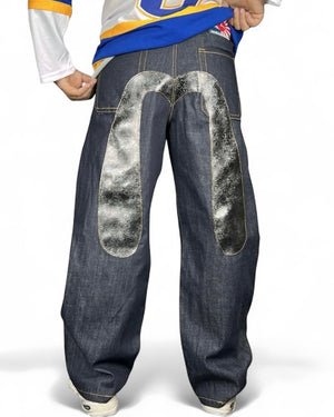 Jeans Reworked Evisu Denim Baggy con Gabbiano Silver