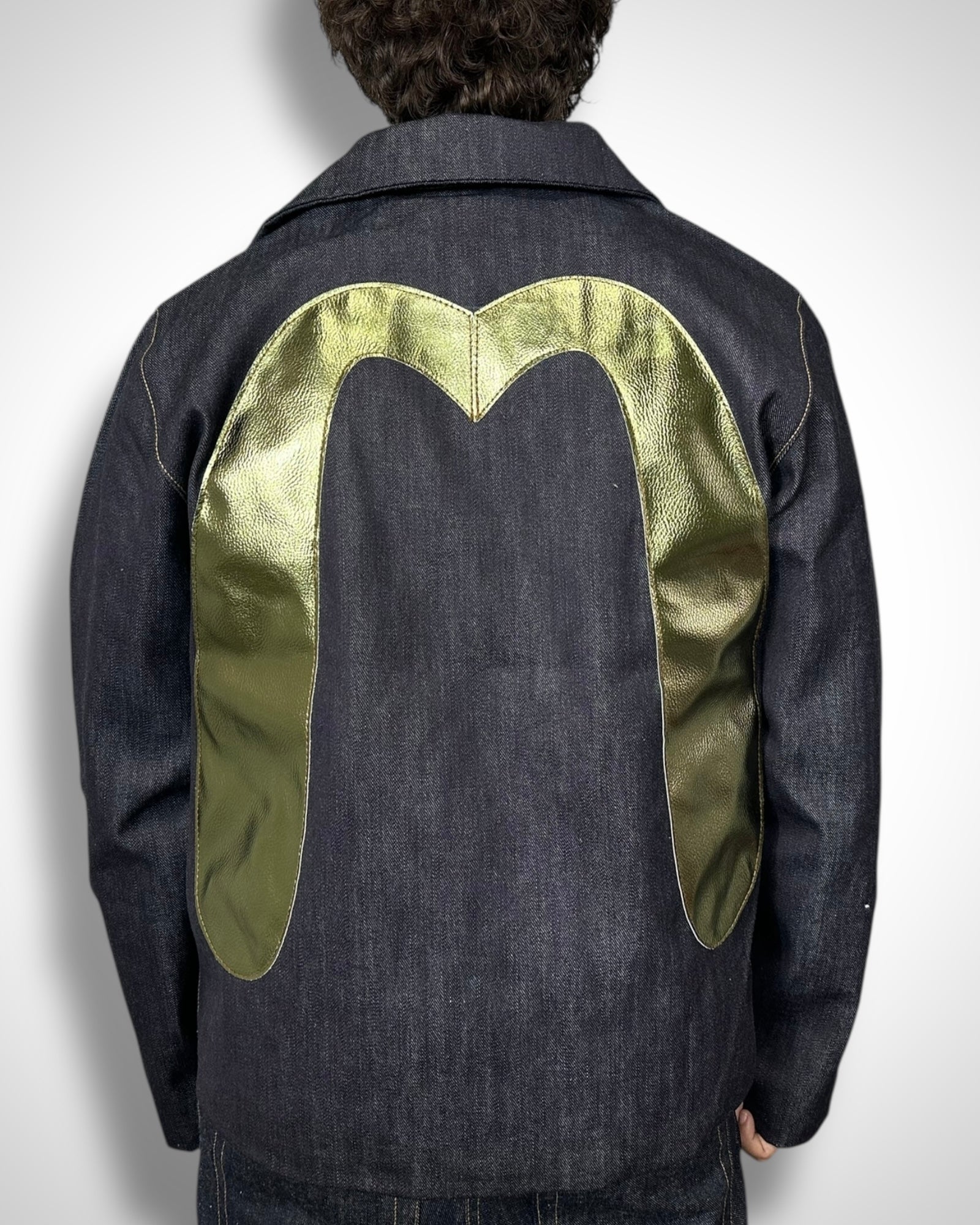 Giacca Reworked Evisu gabbiano Verde Laminato e Interno Trapuntato