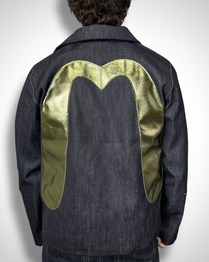 Giacca Reworked Evisu gabbiano Verde Laminato e Interno Trapuntato