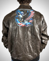 Giubbotto vintage in vera pelle marrone Chaps con maxi aquila USA