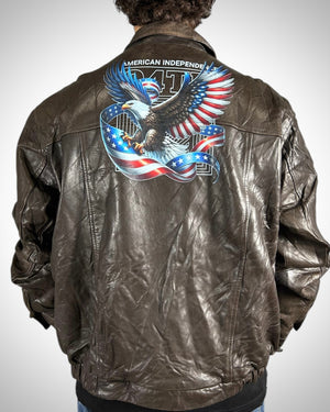 Giubbotto vintage in vera pelle marrone Chaps con maxi aquila USA