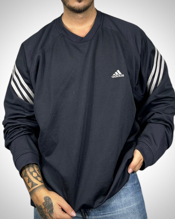 Felpa Vintage Adidas Navy con 3 Strisce Argento