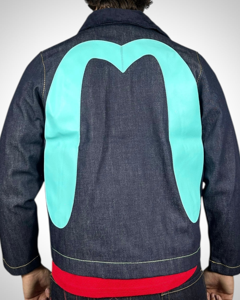 Evisu Denim Jacket con Gabbiano Azzurro in Pelle