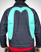 Evisu Denim Jacket con Gabbiano Azzurro in Pelle