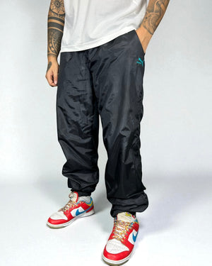 Vintage Puma Track Pants Black 90s — Teal Logo Edition
