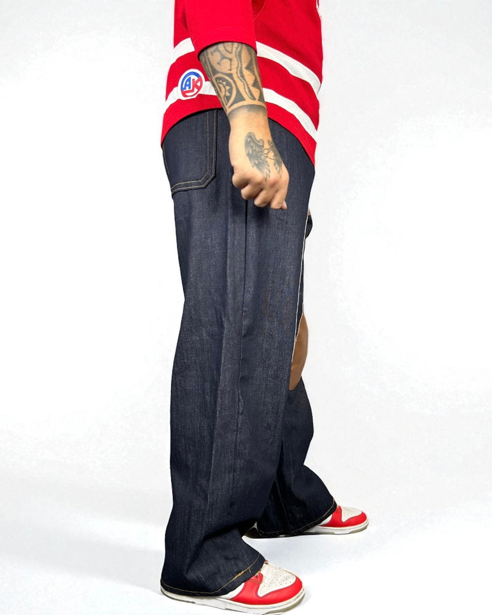 Jeans Reworked Evisu Denim Baggy con Gabbiano Frontale Gold Laminato