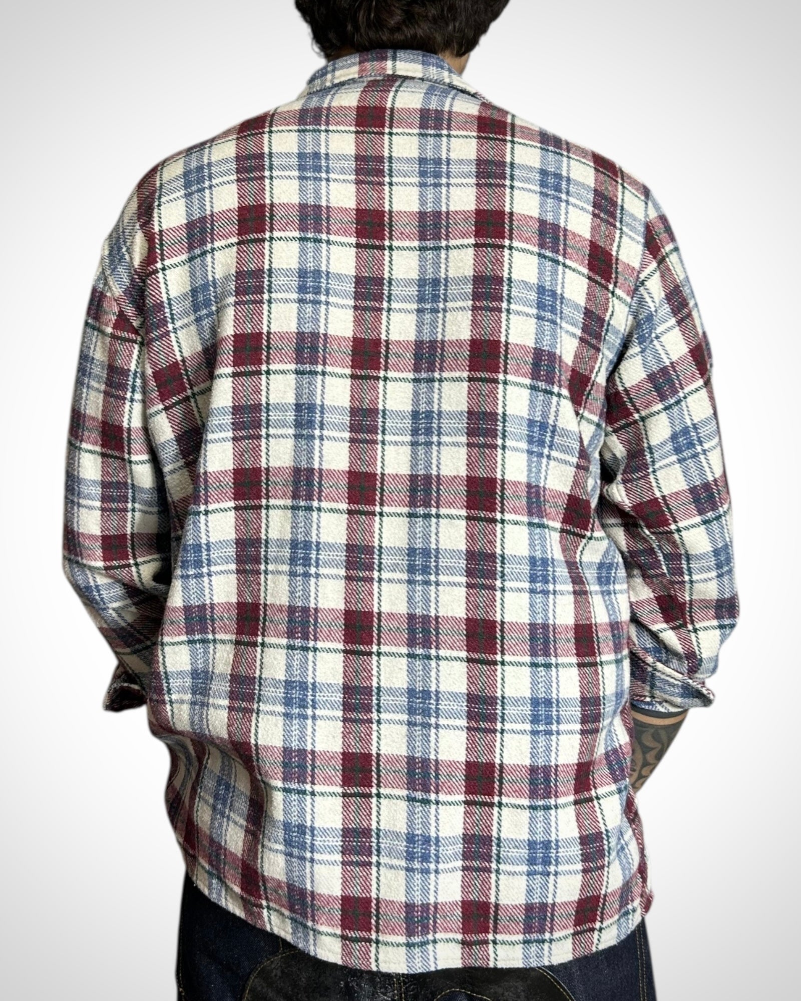 Vintage Check Shirt Zip Pockets Red Blue