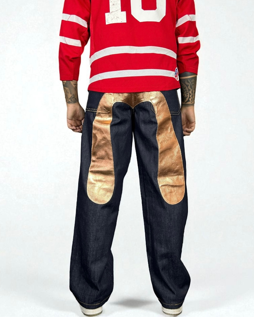 Jeans Reworked Evisu Denim Baggy con Gabbiano Gold Laminato