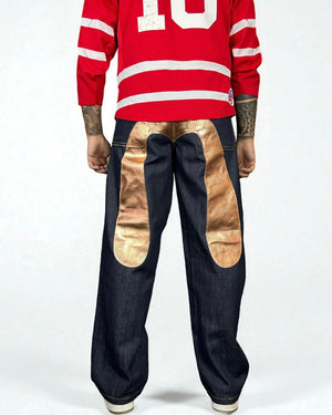 Jeans Reworked Evisu Denim Baggy con Gabbiano Gold Laminato