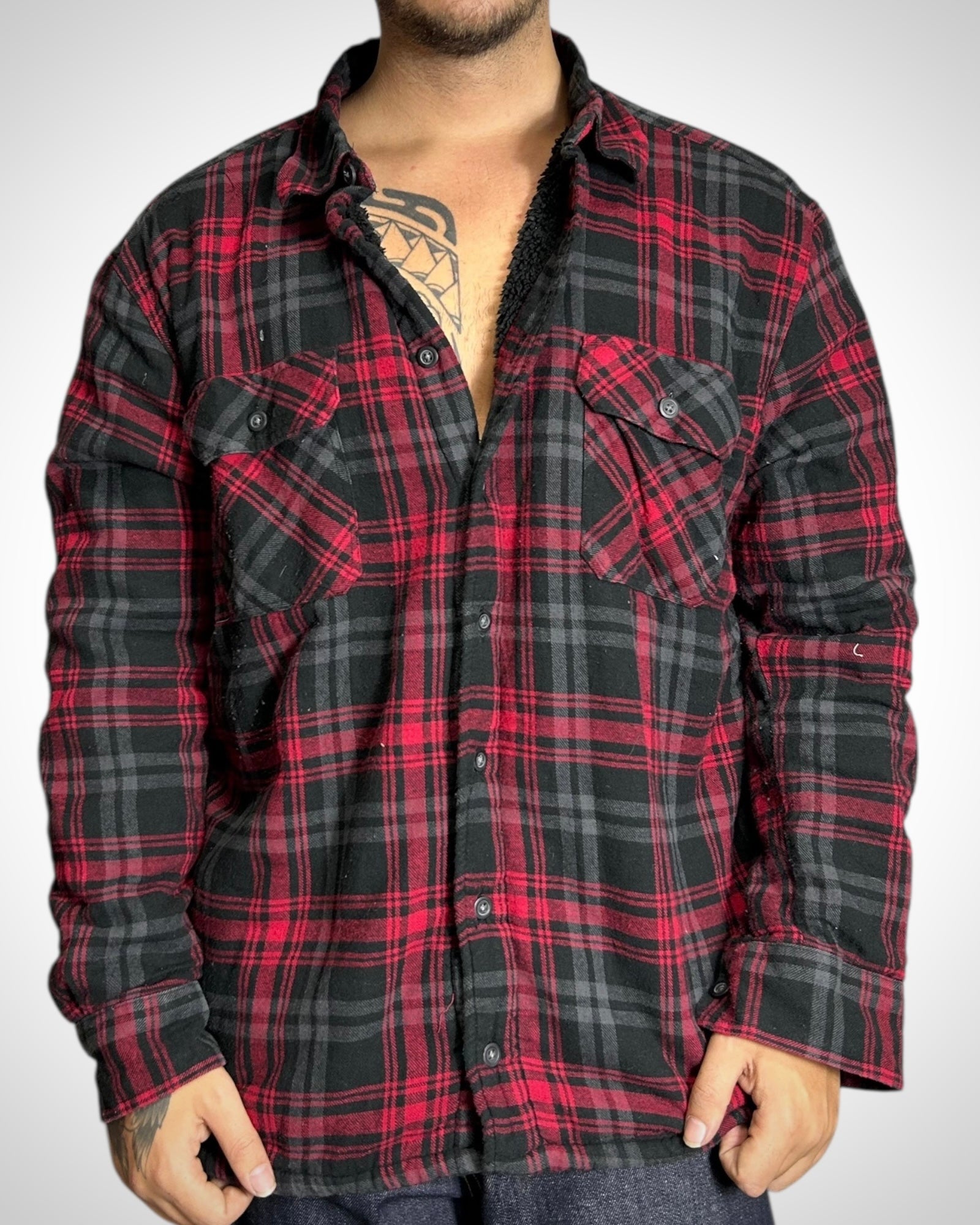 Vintage Sherpa Lined Check Shirt Red Black INTERNO IN PELLICCIA