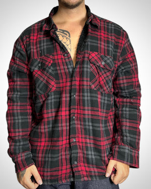 Vintage Sherpa Lined Check Shirt Red Black INTERNO IN PELLICCIA