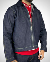Evisu Denim Jacket con Gabbiano Rosso in Pelle
