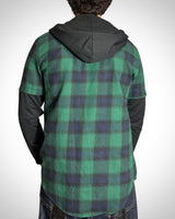 Vintage Layered Hoodie Check Shirt Green Navy