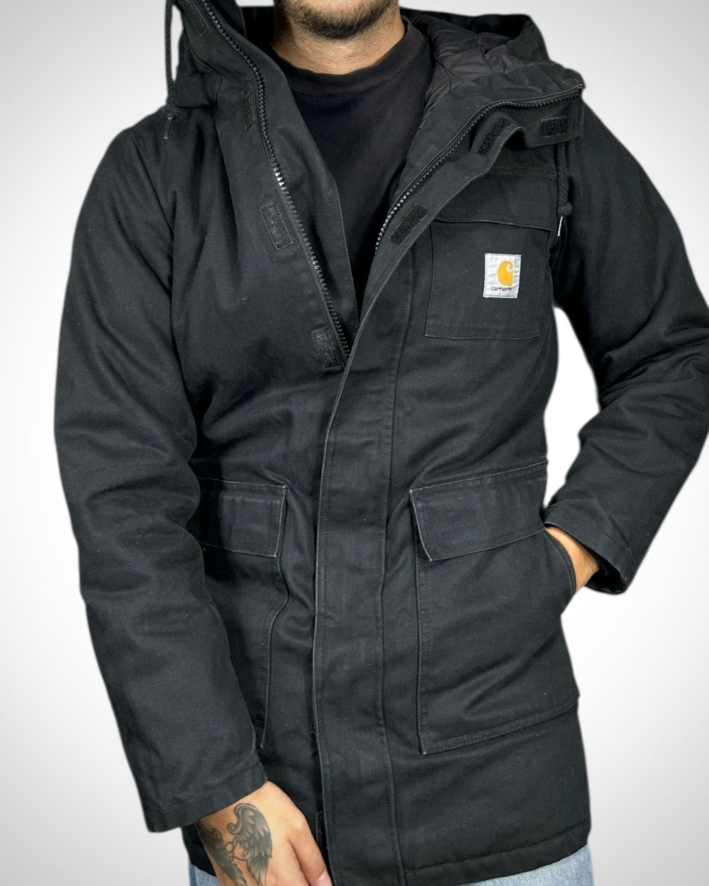 Parka Vintage Carhartt Nero con Cappuccio