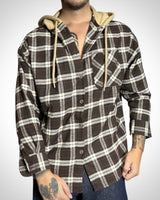 Vintage Hooded Check Shirt Brown Beige