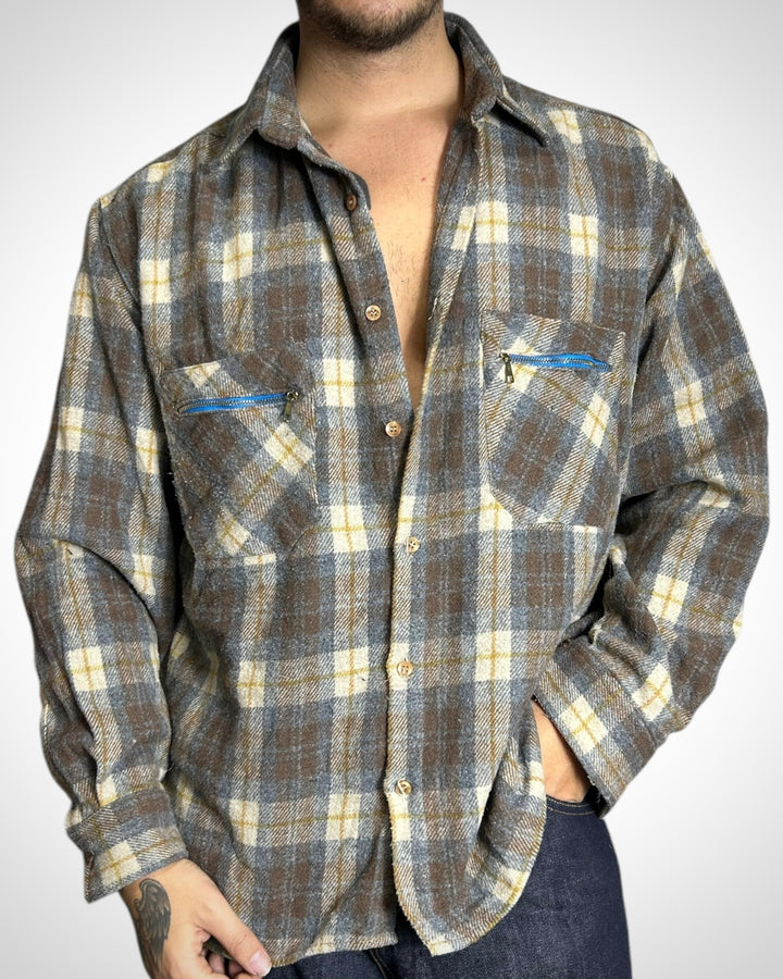 Vintage Check Shirt Brown Blue Zip