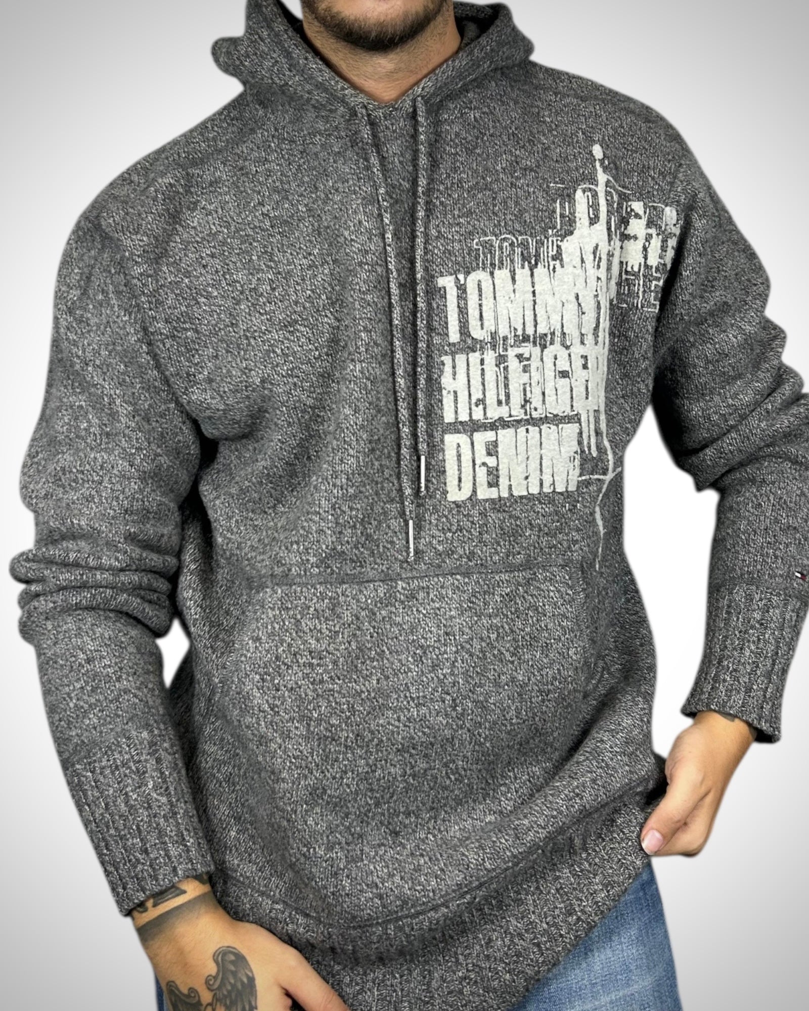 Felpa Hoodie Vintage Tommy Hilfiger Denim Grigia