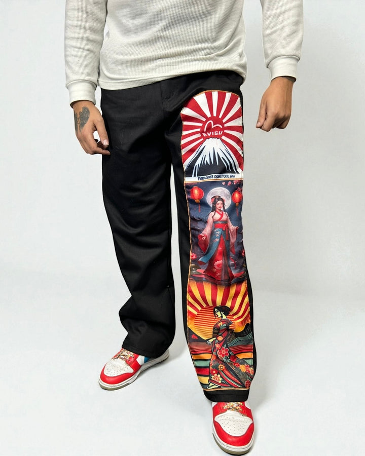 Evisu Reworked – Limited Art Patch “Fuji Lanterns Geisha Sunset” (Black)