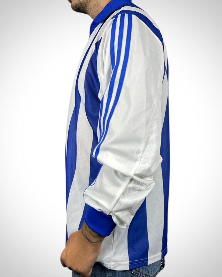 Maglia Adidas vintage calcio 90s righe blu e bianche