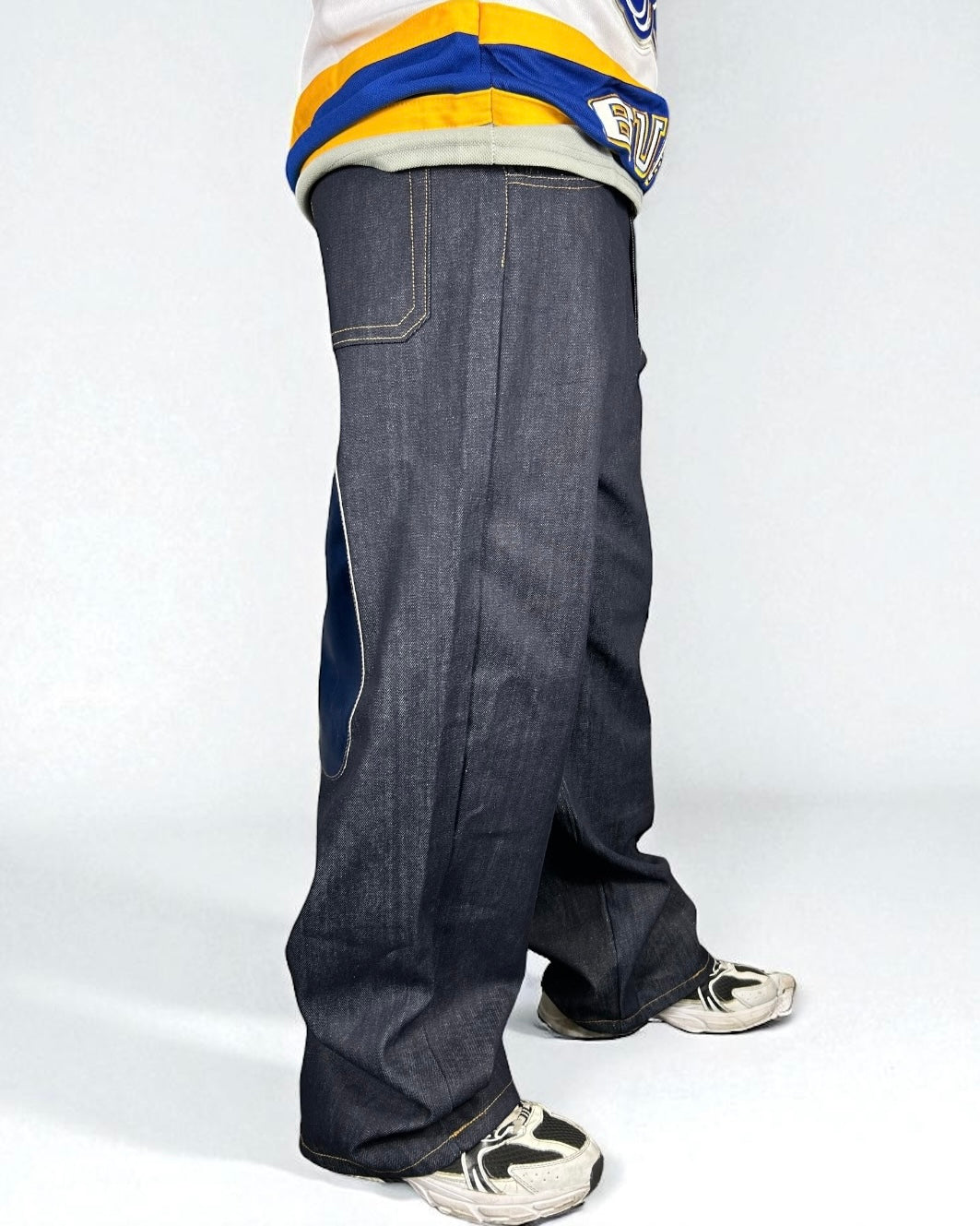 Jeans Reworked Evisu Denim Baggy con Gabbiano Blue Laminato