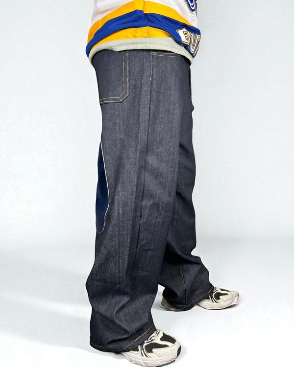 Jeans Reworked Evisu Denim Baggy con Gabbiano Verde Laminato