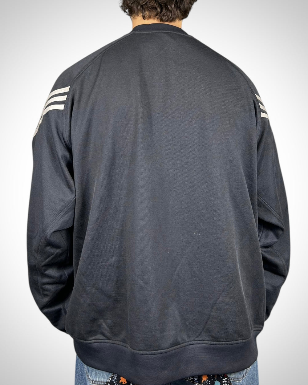 Felpa Vintage Adidas Navy con 3 Strisce Argento