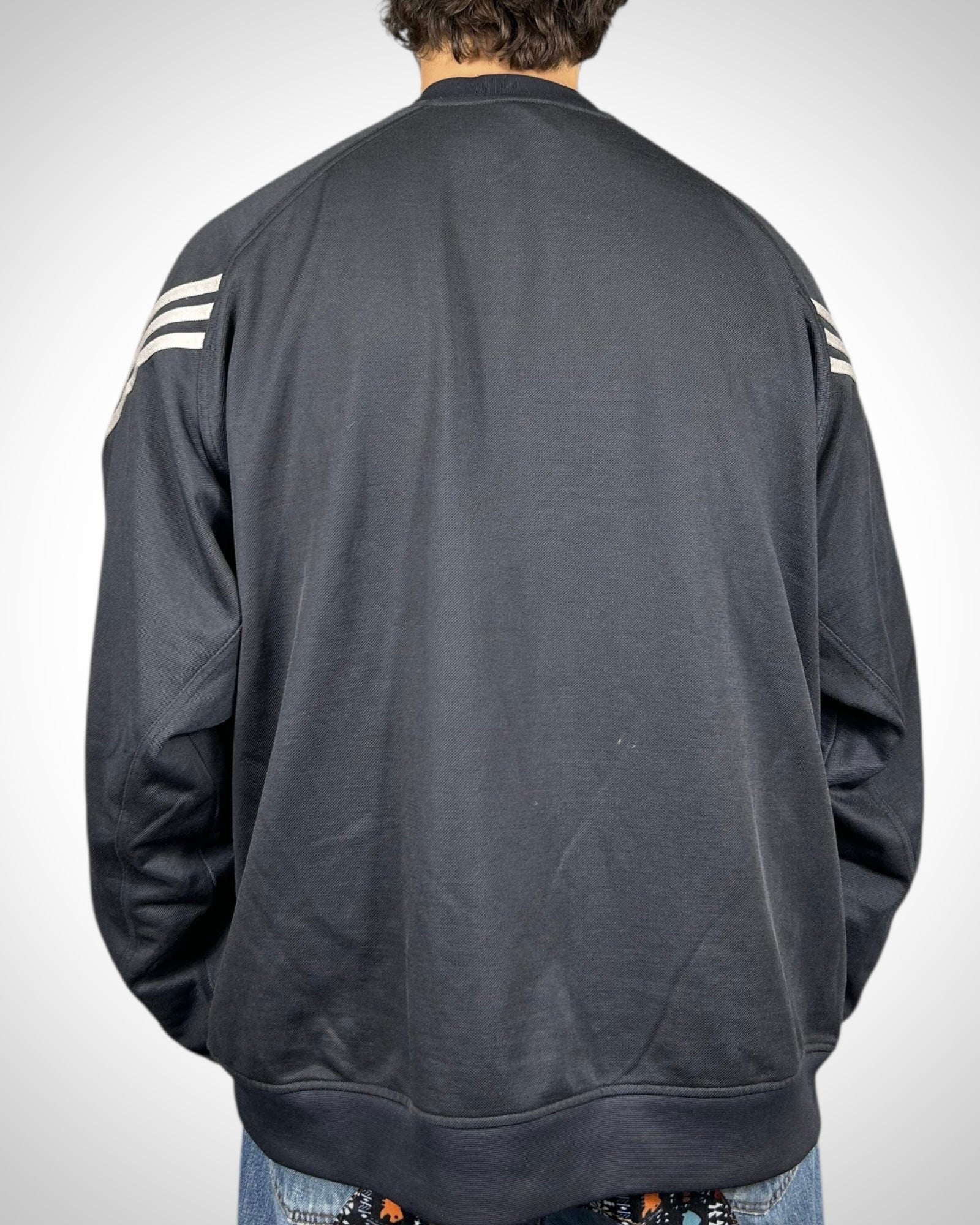 Felpa Vintage Adidas Navy con 3 Strisce Argento