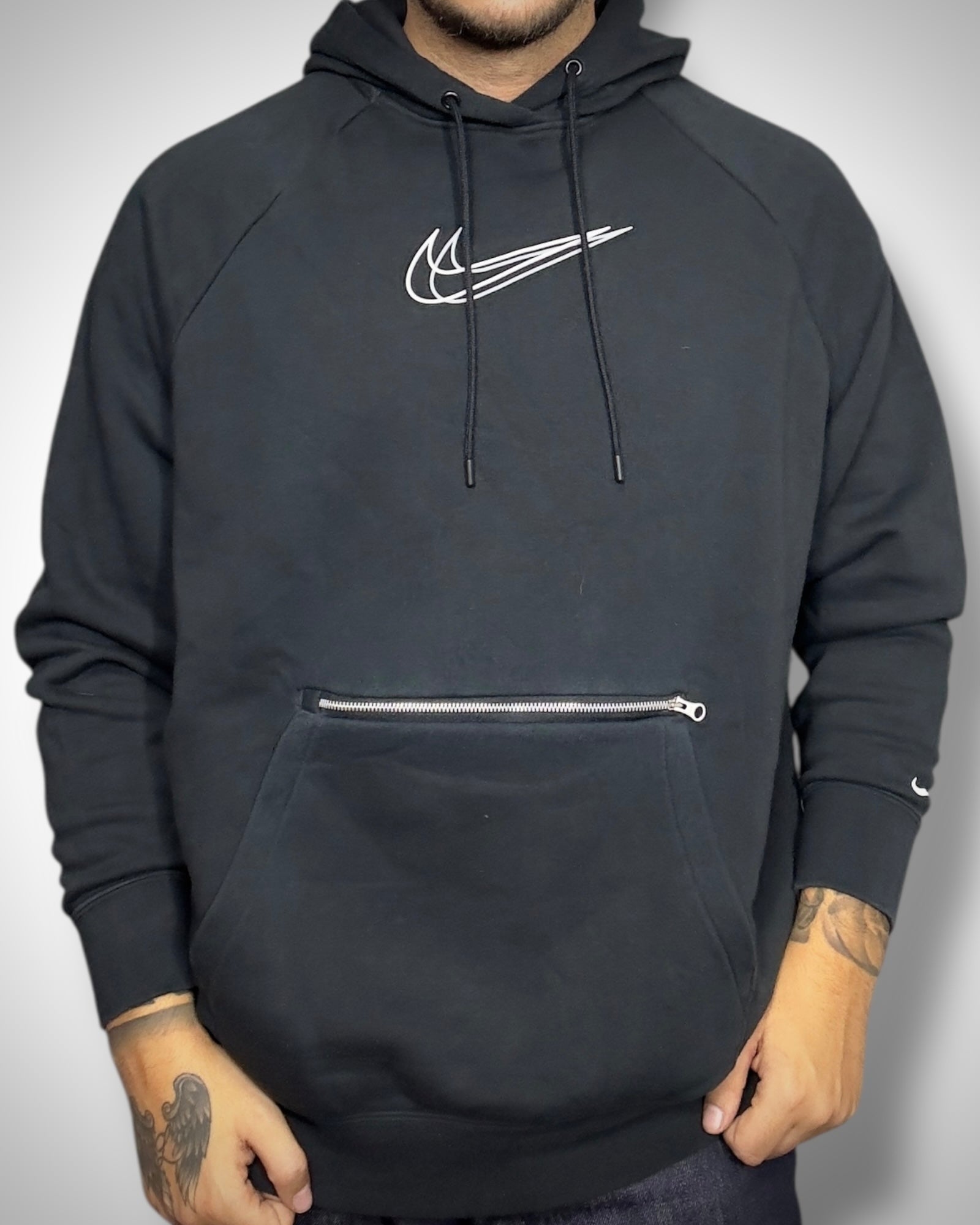 Nike Hoodie Nero con Zip Frontale e Swoosh Speed Logo