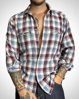 Vintage Check Shirt Zip Pockets Red Blue