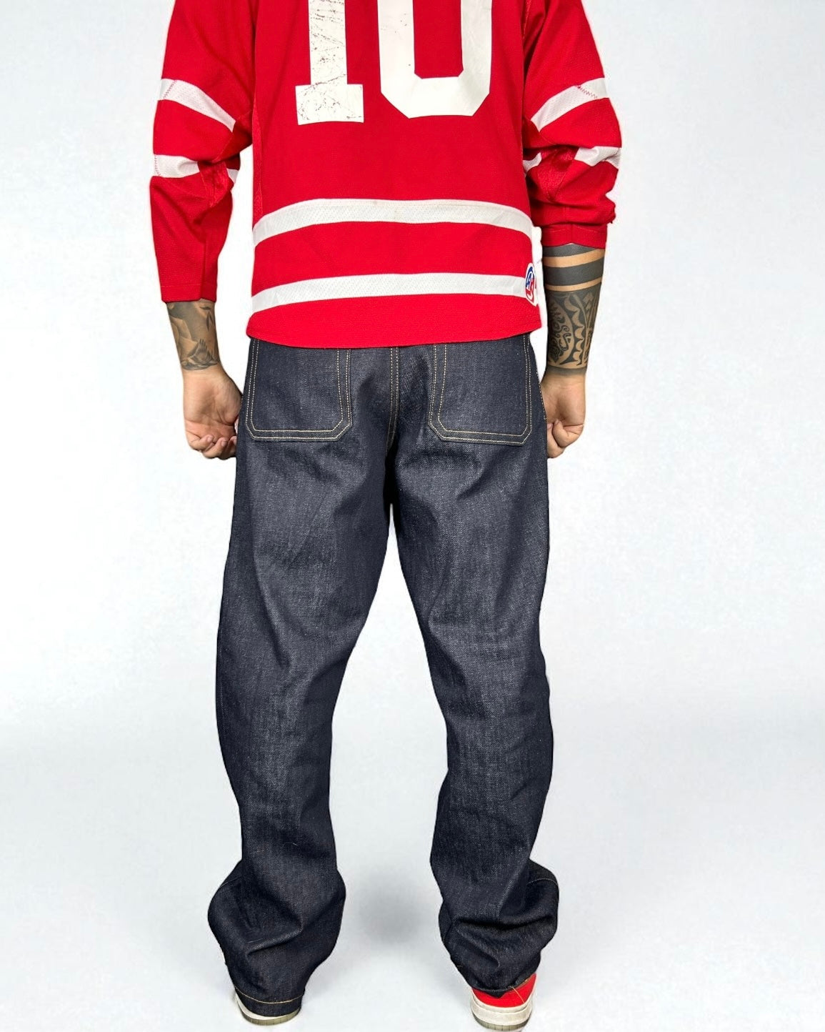 Jeans Reworked Evisu Denim Baggy con Patch Monte Fuji Red Rising Sun