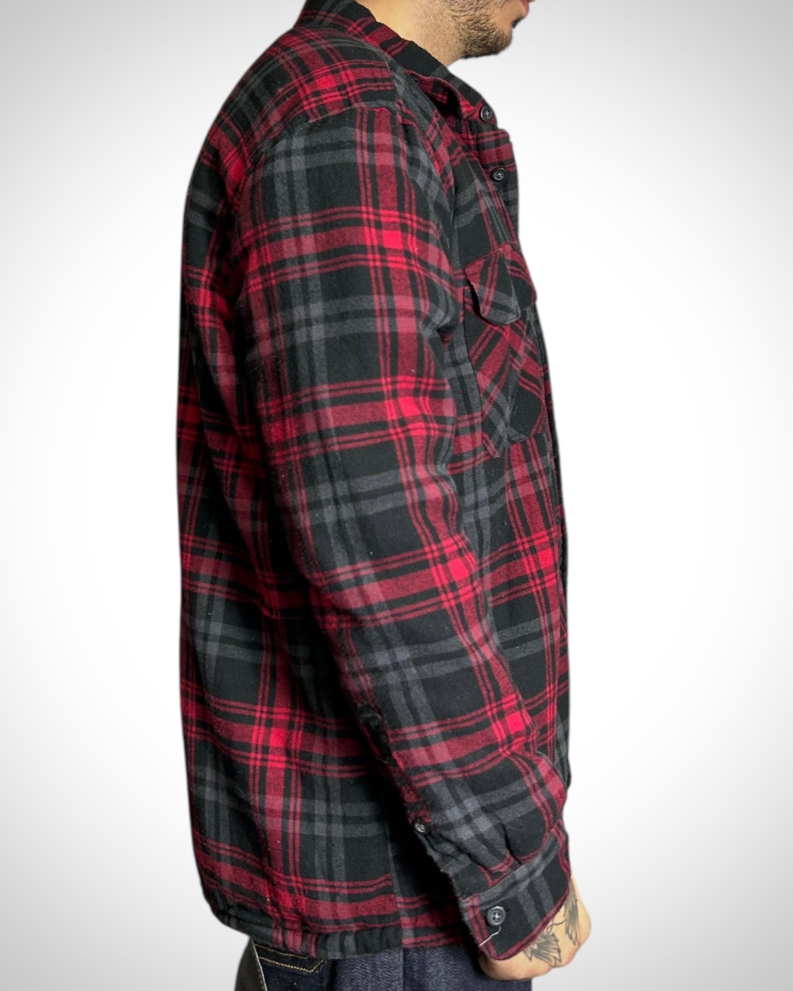 Vintage Sherpa Lined Check Shirt Red Black INTERNO IN PELLICCIA