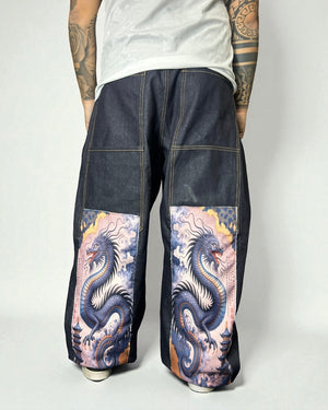 Reworked Evisu – Blue Dragon Double Patch Maxi Baggy