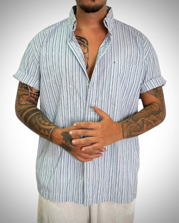 Camicia Tommy Hilfiger a Mezza Manica – Righe Neutre (80’s 2-Ply Fabric)