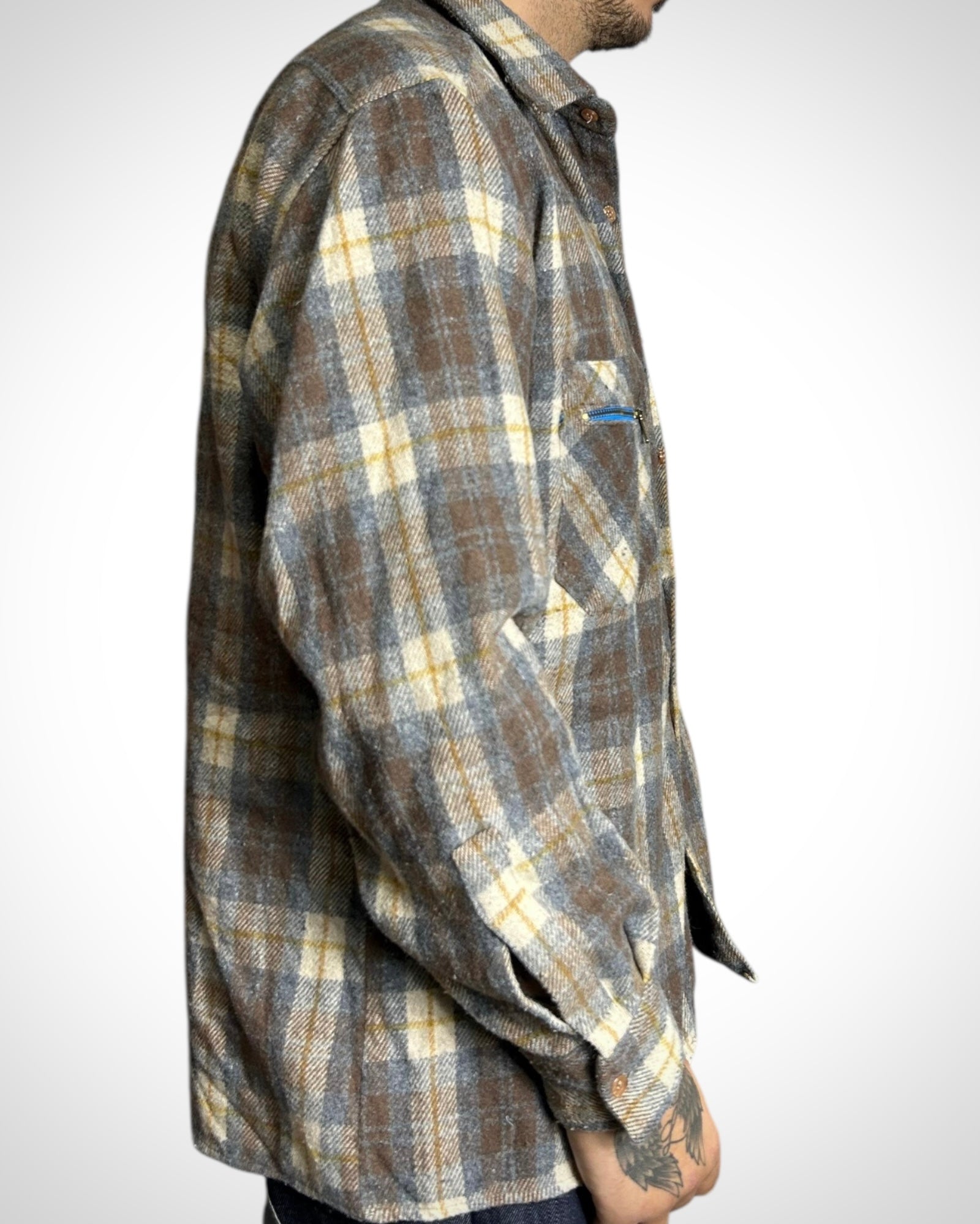 Vintage Check Shirt Brown Blue Zip