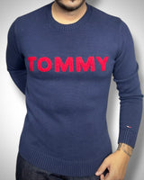 Maglione Vintage Tommy Hilfiger Navy – Bold Red Logo Knit