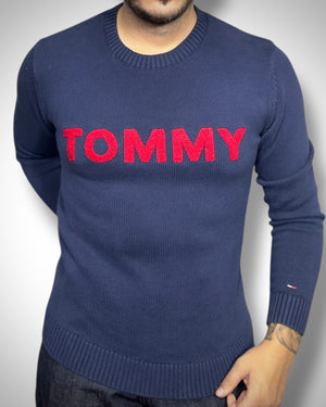 Maglione Vintage Tommy Hilfiger Navy – Bold Red Logo Knit