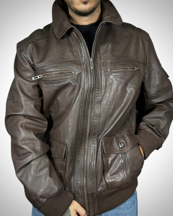 Giubbotto Vintage in Vera Pelle Marrone “Classic Pilot” — Aviation Style Anni ’80/’90
