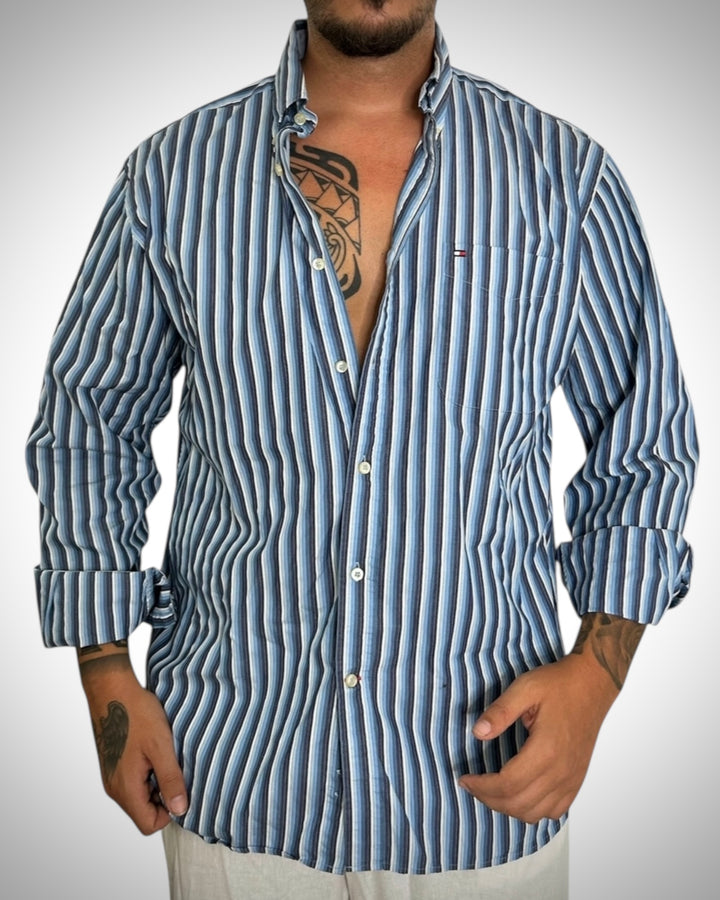Camicia Tommy Hilfiger a Righe Blu, Bianche e Azzurre