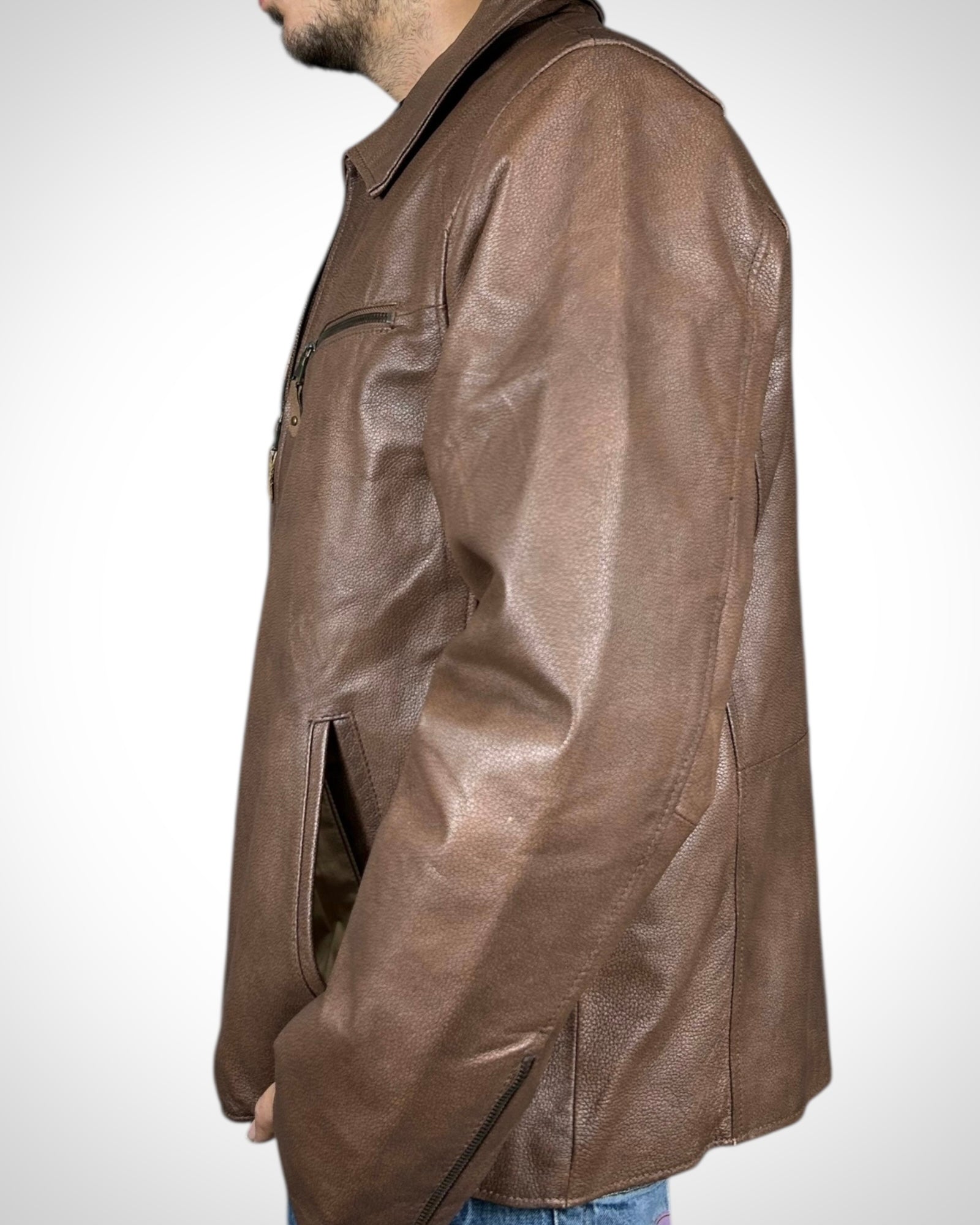 Giubbotto Vintage in Vera Pelle Marrone “Stock Car Racing Speedway” — Pig Skin 90s