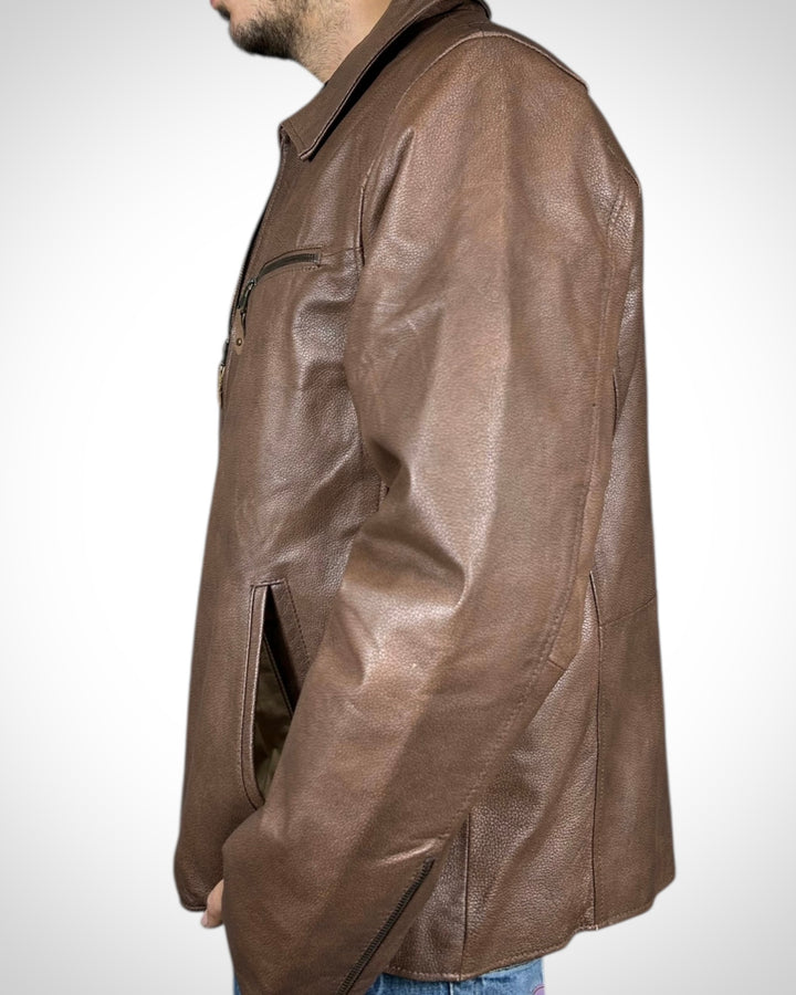 Giubbotto Vintage in Vera Pelle Marrone “Stock Car Racing Speedway” — Pig Skin 90s