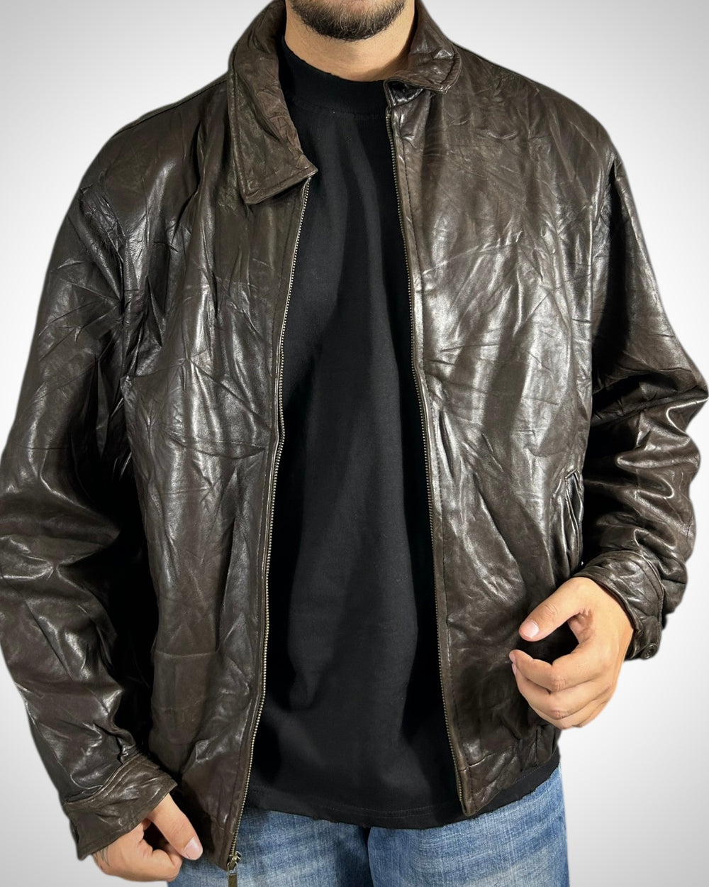 Giubbotto vintage in vera pelle marrone Chaps con maxi aquila USA