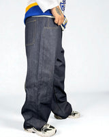 Jeans Reworked Evisu Denim Baggy con Gabbiano in Pelle Nera