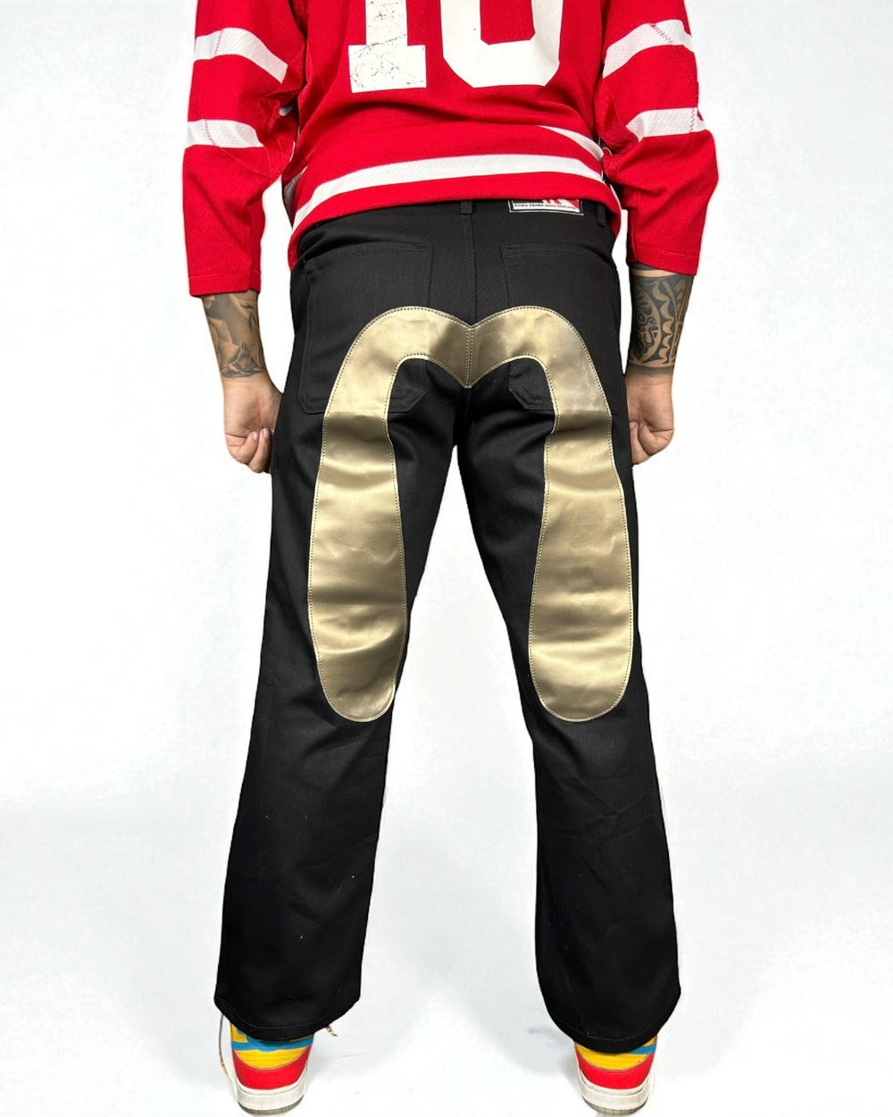 Jeans Reworked Evisu Black Denim Baggy con Gabbiano Gold Laminato