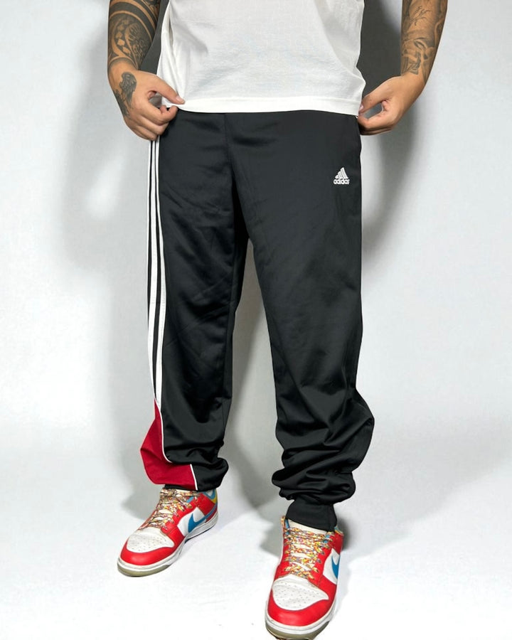 Vintage Adidas Track Pants Black & Red 2000s — Color Block Edition