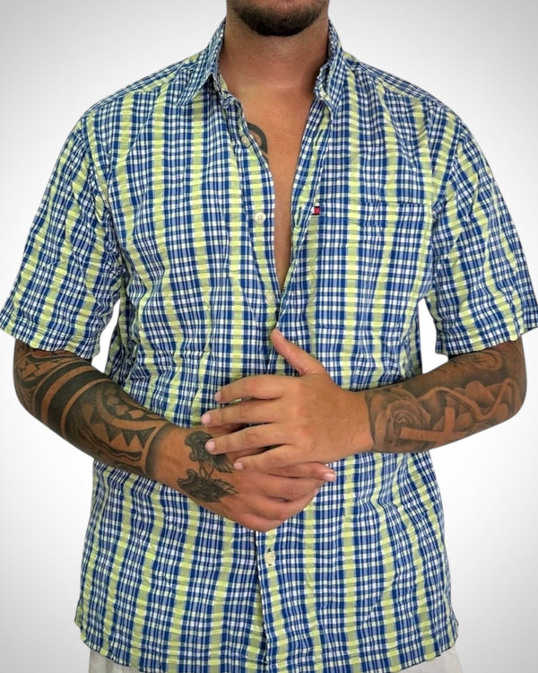 Tommy Jeans Camicia a Mezza Manica – Quadretti Blu e Gialli